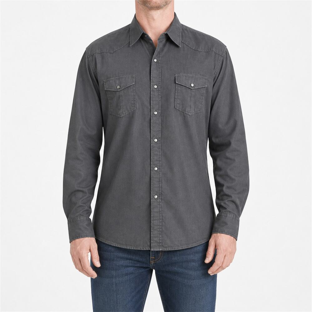Age Of Wisdom Shirt Mens XL Gray Western Pearl Snap 100% Cotton Long Sleeve
